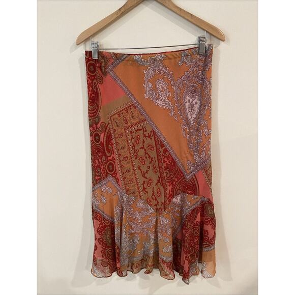 Vintage Zero Zero Womens Skirt Large Red Paisley Fairy Prairie Cottagecore Boho - Picture 1 of 8